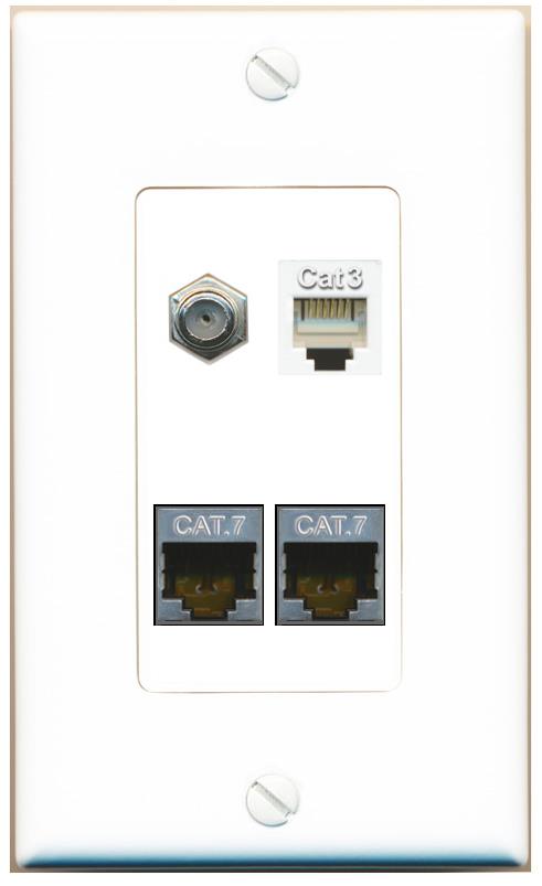 RiteAV 2 CAT7 COAX PHONE Wall Plate [White]