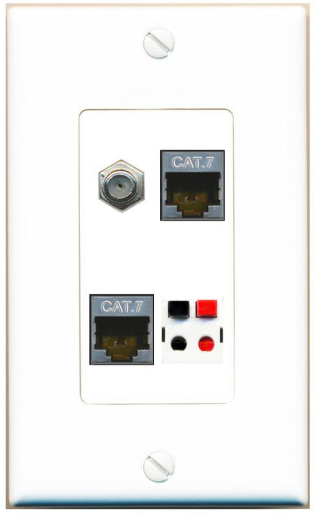 RiteAV 2 CAT7 COAX SPEAKER Wall Plate [White]