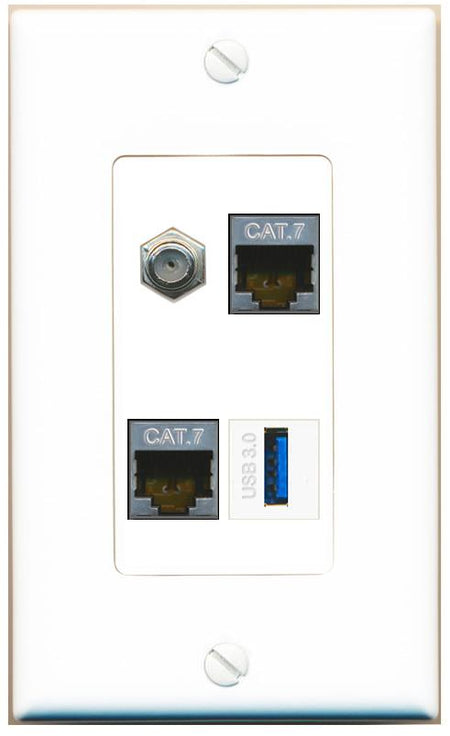 RiteAV 2 CAT7 COAX USB-3 Wall Plate [White]
