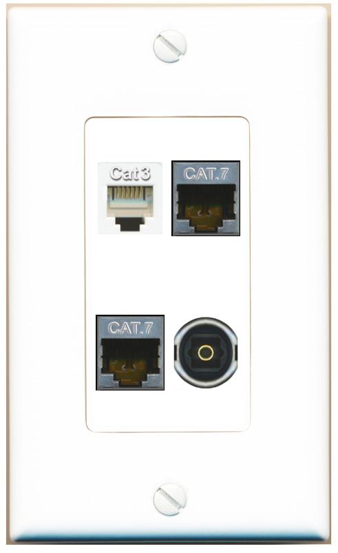 RiteAV 2 CAT7 PHONE TOSLINK Wall Plate [White]