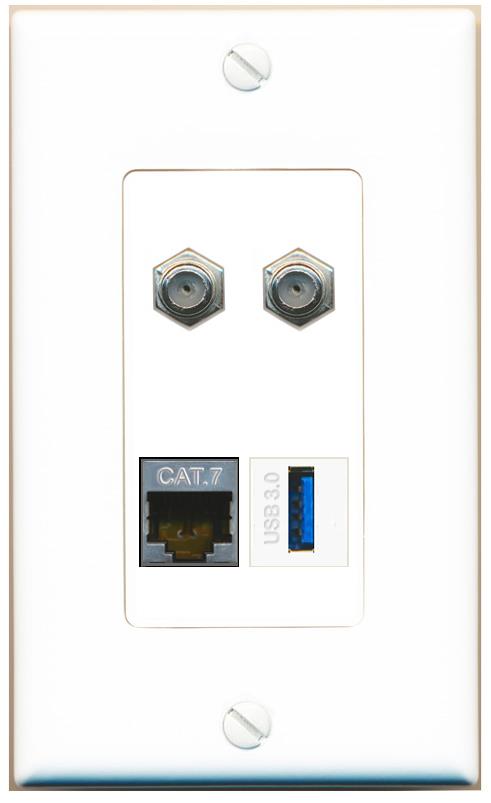 RiteAV CAT7 2 COAX USB-3 Wall Plate [White]
