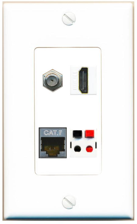 RiteAV CAT7 COAX HDMI SPEAKER Wall Plate [White]