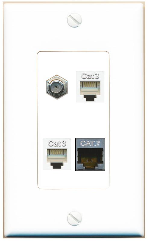 RiteAV CAT7 COAX 2 PHONE Wall Plate [White]