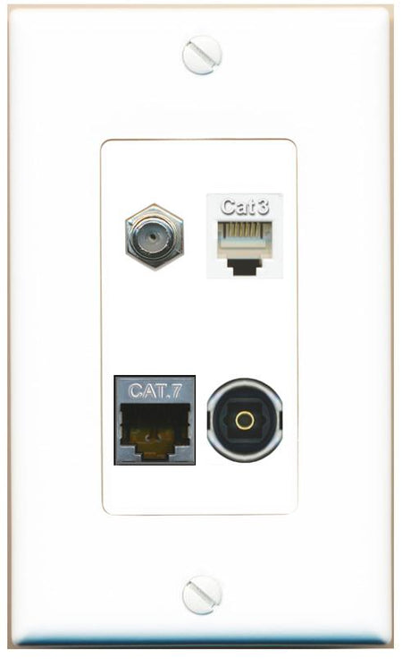 RiteAV CAT7 COAX PHONE TOSLINK Wall Plate [White]