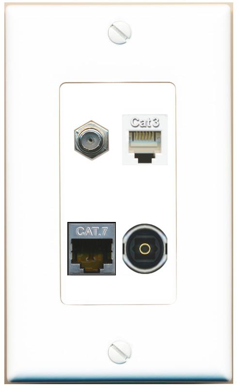 RiteAV CAT7 COAX PHONE TOSLINK Wall Plate [White]