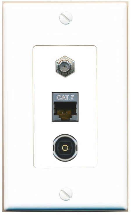 CAT7 COAX TOSLINK Wall Plate [White]