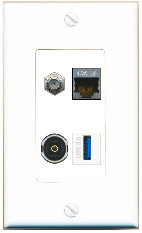 RiteAV CAT7 COAX TOSLINK USB-3 Wall Plate [White]