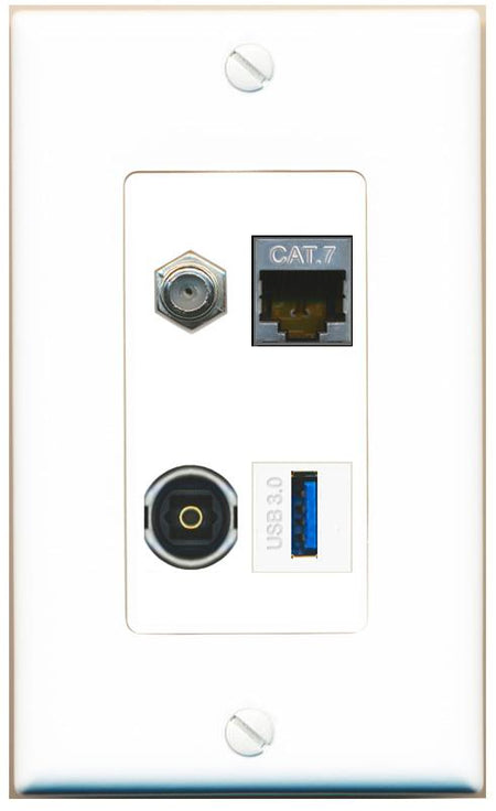 RiteAV CAT7 COAX TOSLINK USB-3 Wall Plate [White]