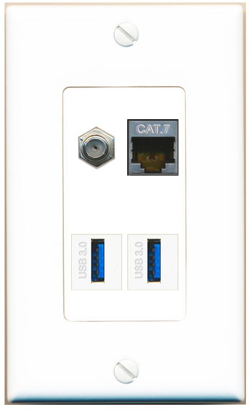 RiteAV CAT7 COAX 2 USB-3 Wall Plate [White]