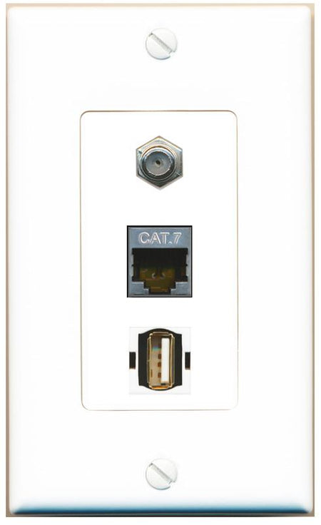 CAT7 COAX USB2 Wall Plate [White]