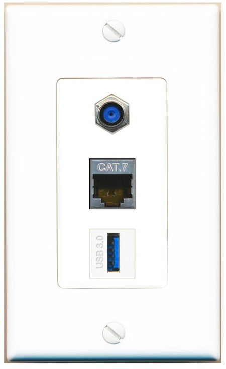 CAT7 F81 USB-3 Wall Plate [White]