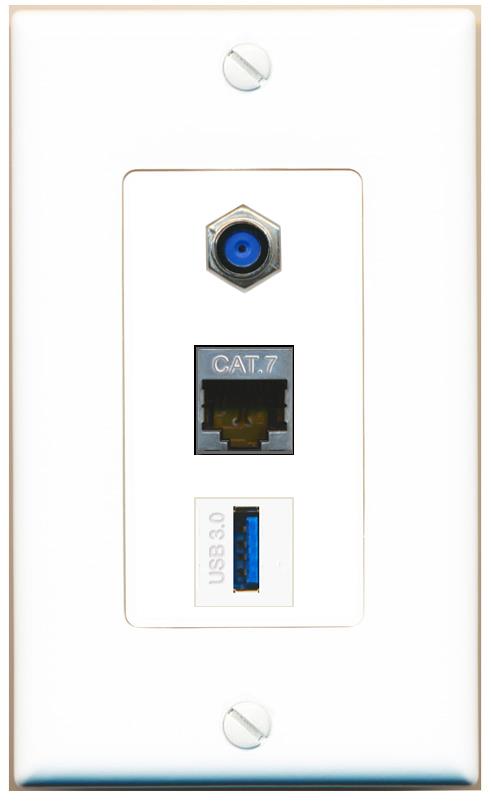 CAT7 F81 USB-3 Wall Plate [White]