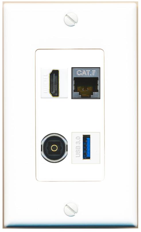 RiteAV CAT7 HDMI TOSLINK USB-3 Wall Plate [White]