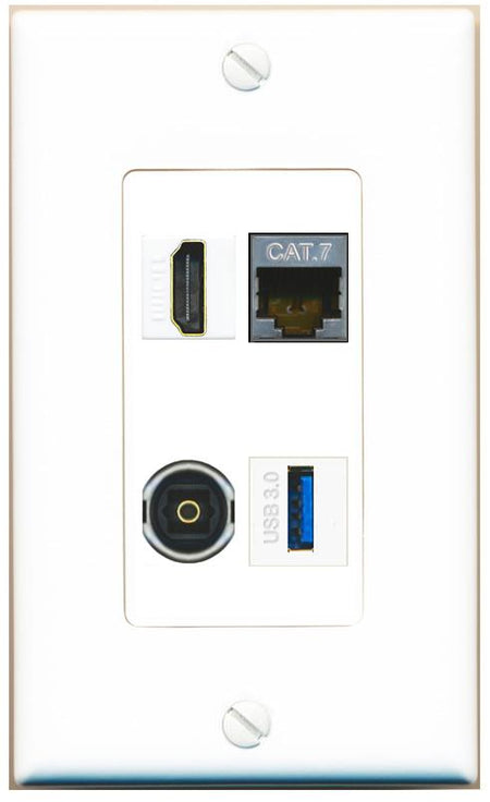 RiteAV CAT7 HDMI TOSLINK USB-3 Wall Plate [White]