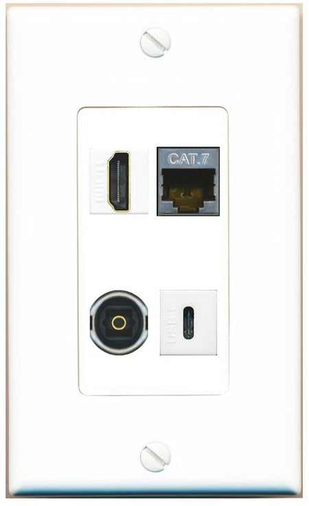 RiteAV CAT7 HDMI TOSLINK USBC Wall Plate [White]