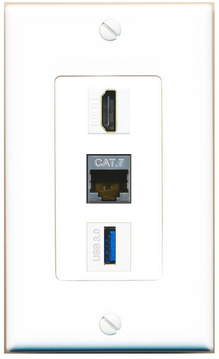 CAT7 HDMI USB-3 Wall Plate [White]