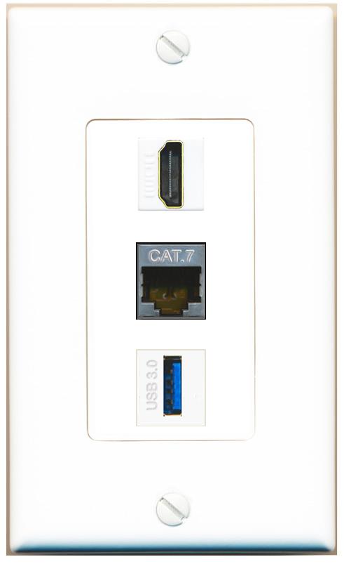 CAT7 HDMI USB-3 Wall Plate [White]