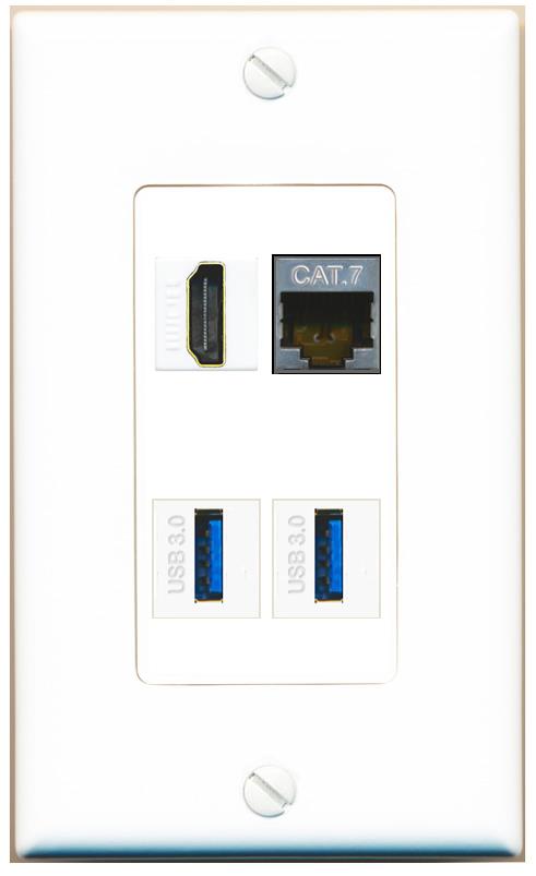 RiteAV CAT7 HDMI 2 USB-3 Wall Plate [White]