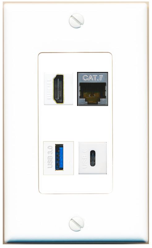 RiteAV CAT7 HDMI USB-3 USBC Wall Plate [White]
