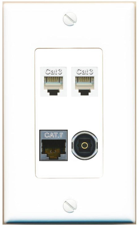 RiteAV CAT7 2 PHONE TOSLINK Wall Plate [White]