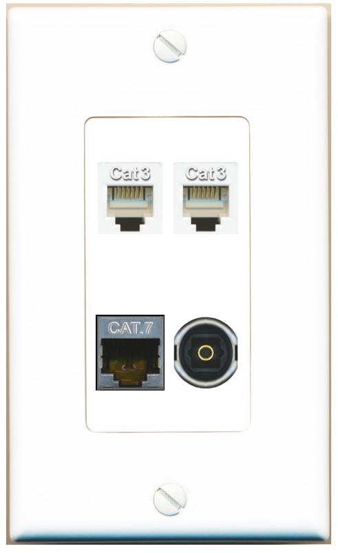 RiteAV CAT7 2 PHONE TOSLINK Wall Plate [White]