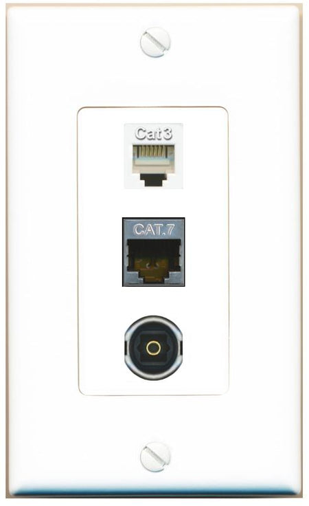 CAT7 PHONE TOSLINK Wall Plate [White]
