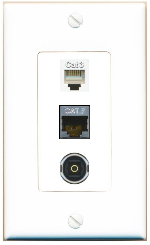 CAT7 PHONE TOSLINK Wall Plate [White]