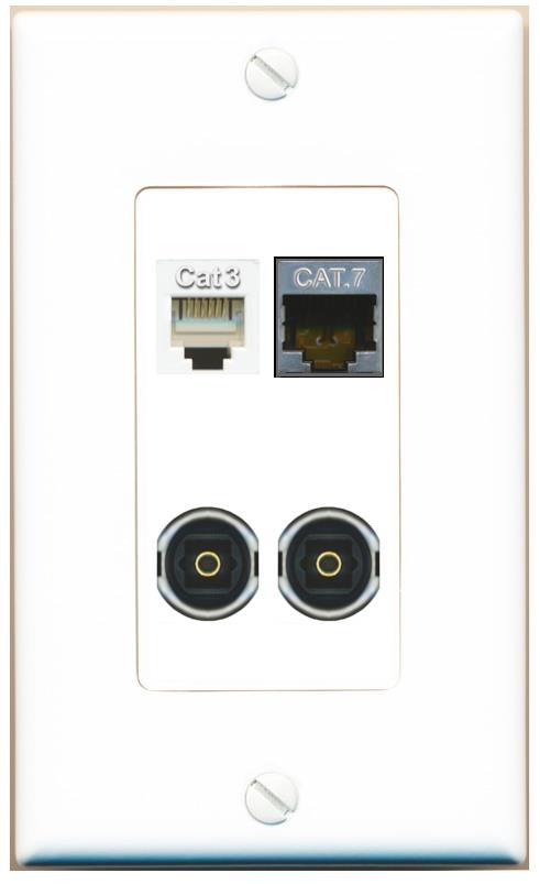RiteAV CAT7 PHONE 2 TOSLINK Wall Plate [White]