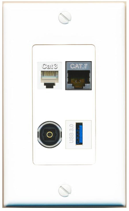 RiteAV CAT7 PHONE TOSLINK USB-3 Wall Plate [White]