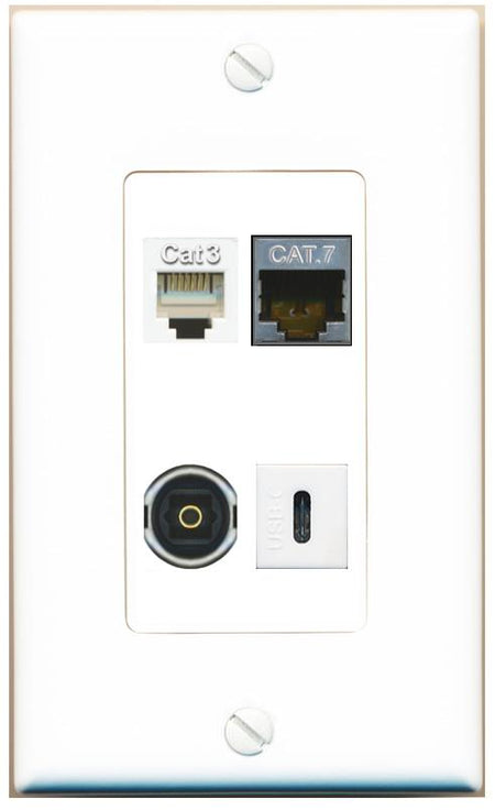 RiteAV CAT7 PHONE TOSLINK USBC Wall Plate [White]