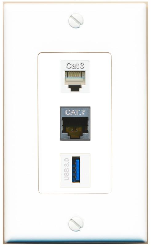 CAT7 PHONE USB-3 Wall Plate [White]