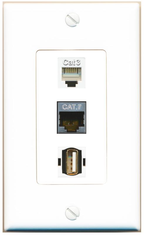 CAT7 PHONE USB2 Wall Plate [White]