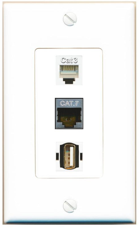CAT7 PHONE USB2 Wall Plate [White]