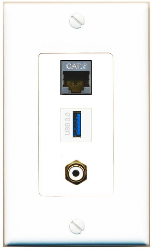 CAT7 RCA-WHITE USB-3 Wall Plate [White]