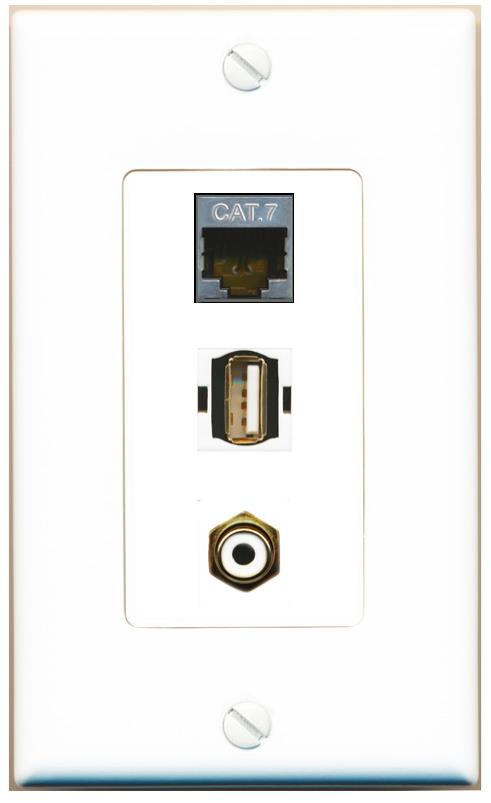 CAT7 RCA-WHITE USB2 Wall Plate [White]