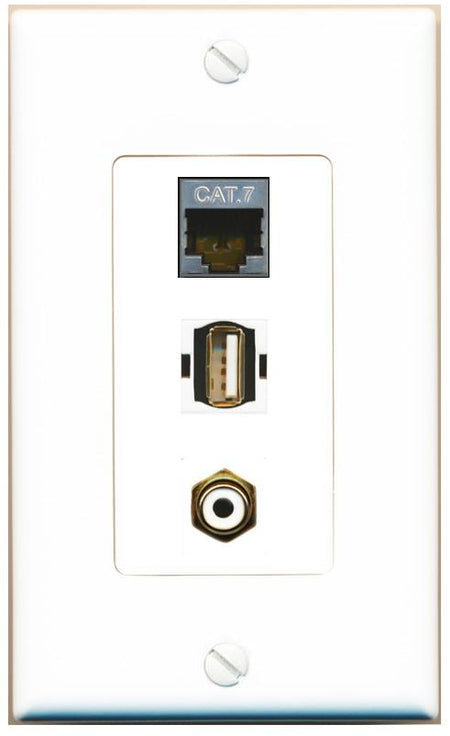CAT7 RCA-WHITE USB2 Wall Plate [White]