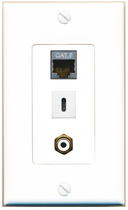 CAT7 RCA-WHITE USBC Wall Plate [White]