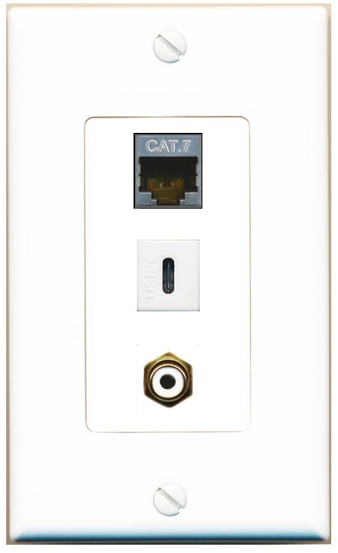 CAT7 RCA-WHITE USBC Wall Plate [White]