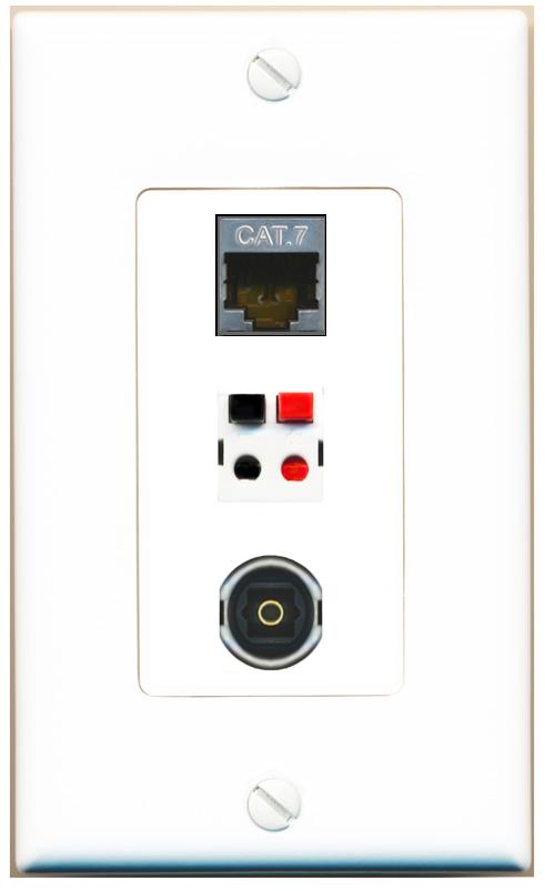 CAT7 SPEAKER TOSLINK Wall Plate [White]
