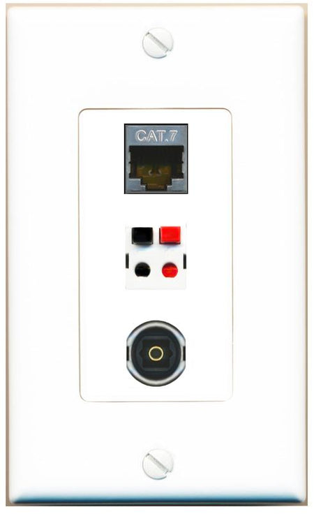 CAT7 SPEAKER TOSLINK Wall Plate [White]