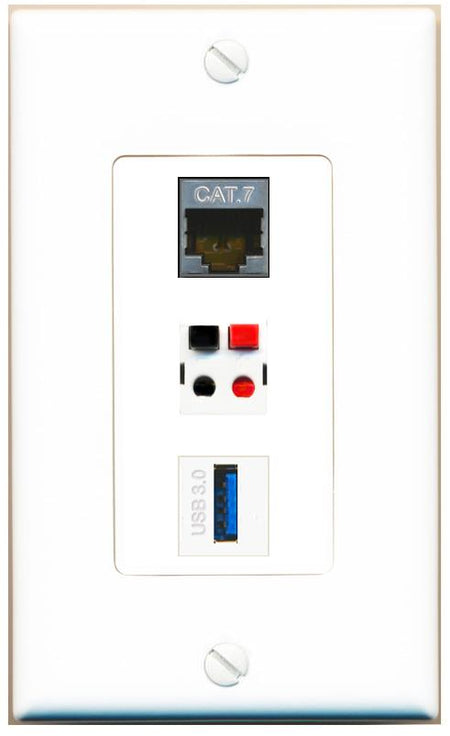 CAT7 SPEAKER USB-3 Wall Plate [White]