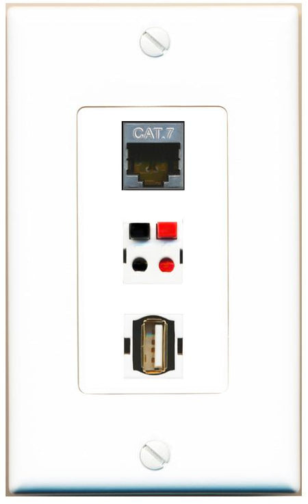 CAT7 SPEAKER USB2 Wall Plate [White]