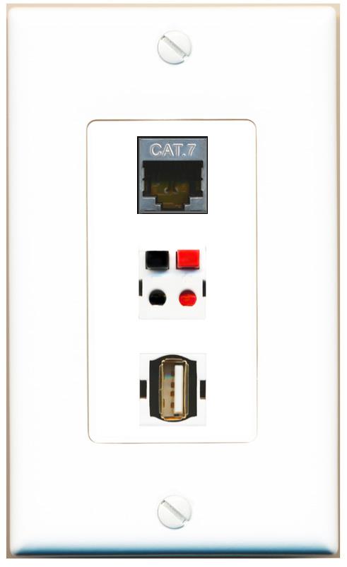 CAT7 SPEAKER USB2 Wall Plate [White]