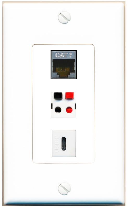 CAT7 SPEAKER USBC Wall Plate [White]