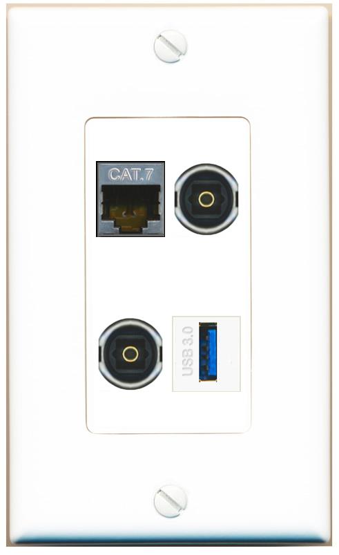 RiteAV CAT7 2 TOSLINK USB-3 Wall Plate [White]