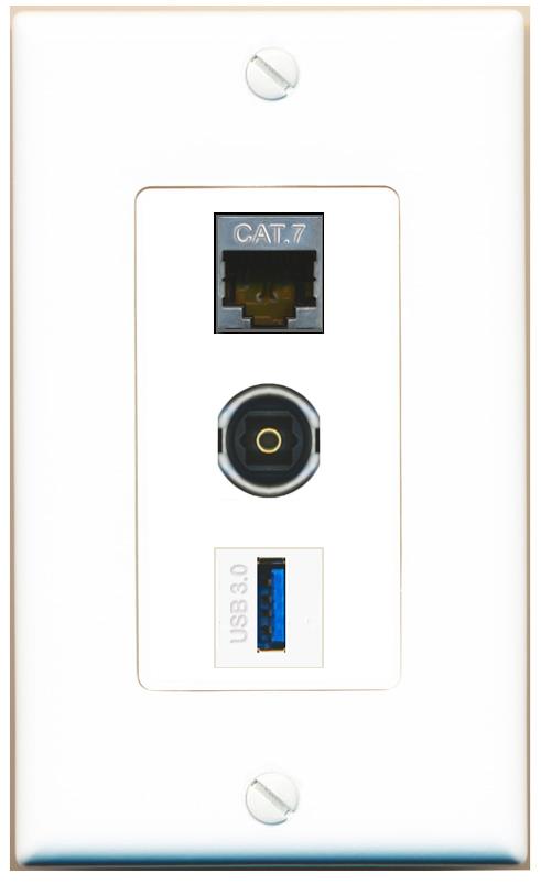 CAT7 TOSLINK USB-3 Wall Plate [White]