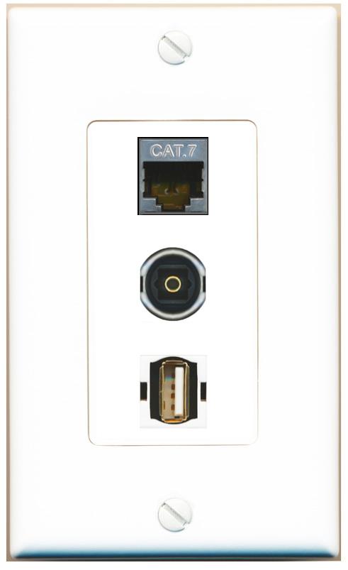 CAT7 TOSLINK USB2 Wall Plate [White]