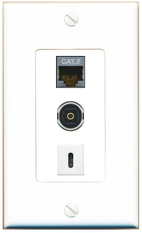 CAT7 TOSLINK USBC Wall Plate [White]