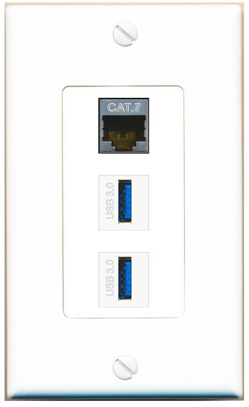 CAT7 2 USB-3 Wall Plate [White]