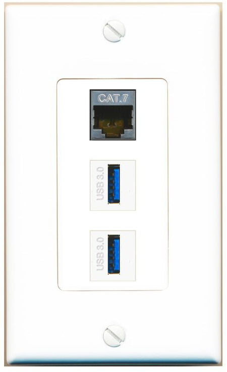 CAT7 2 USB-3 Wall Plate [White]